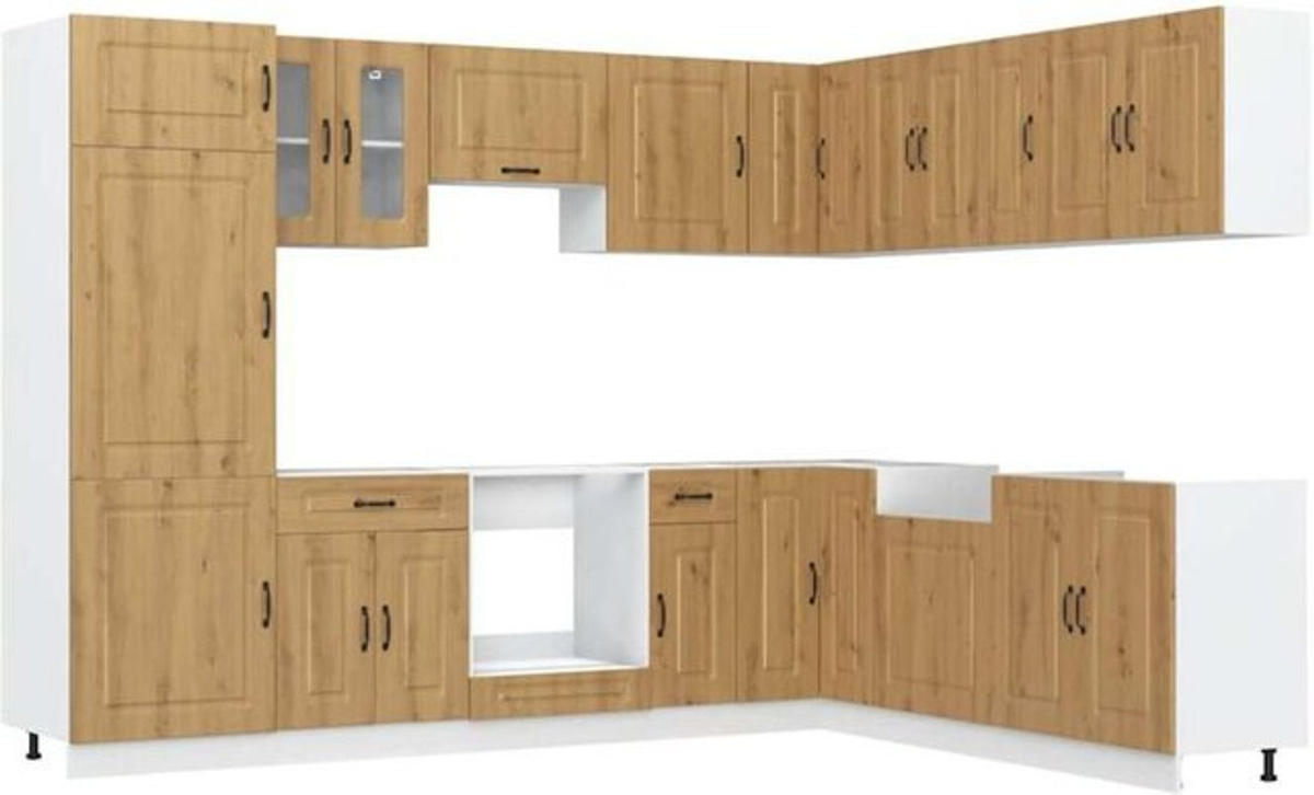 vidaxl 14-tlg. Küchenschrank-Set Kalmar im Landhausstil, Eiche Natur und Braun - Bild 1