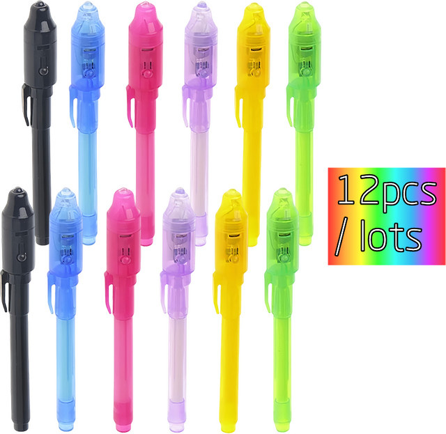 12er Set UV-Zauberstifte mit unsichtbarer Tinte in Lila und Mehrfarbig für Kinder zum Zeichnen und Lernen - Bild 1