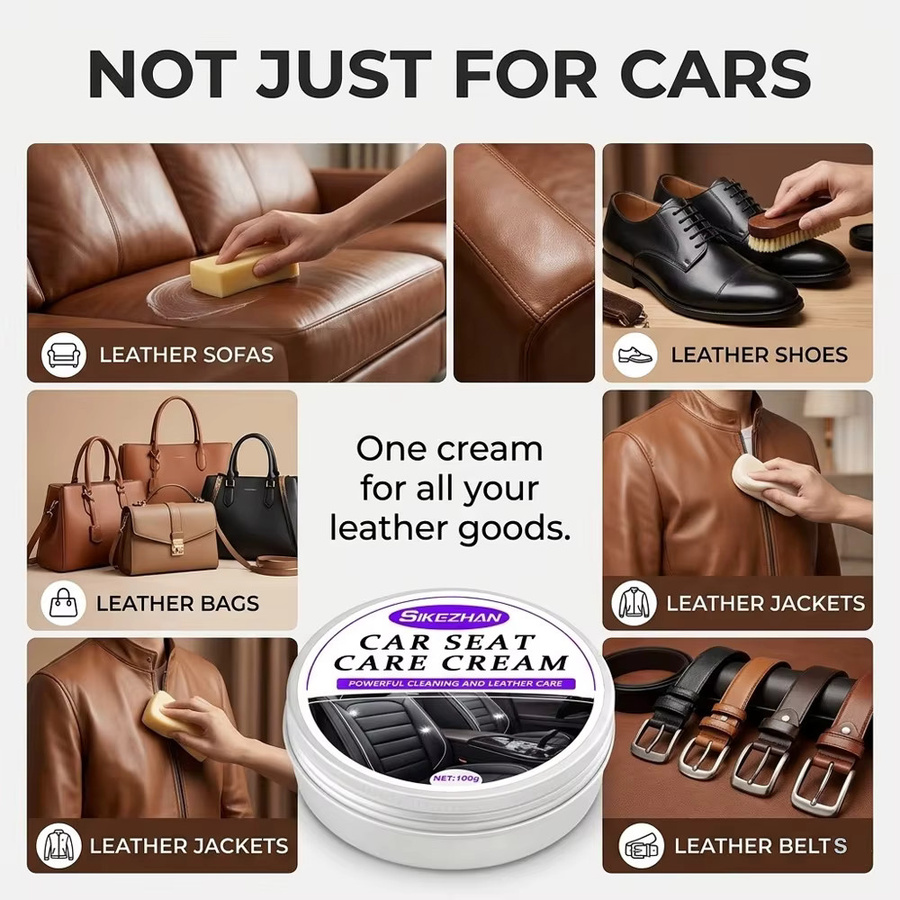SIKEZHAN Autositzpflegecreme zur Reinigung und Lederpflege für Innenräume, Sofas und Schuhe, Silber, 100g - Bild 5