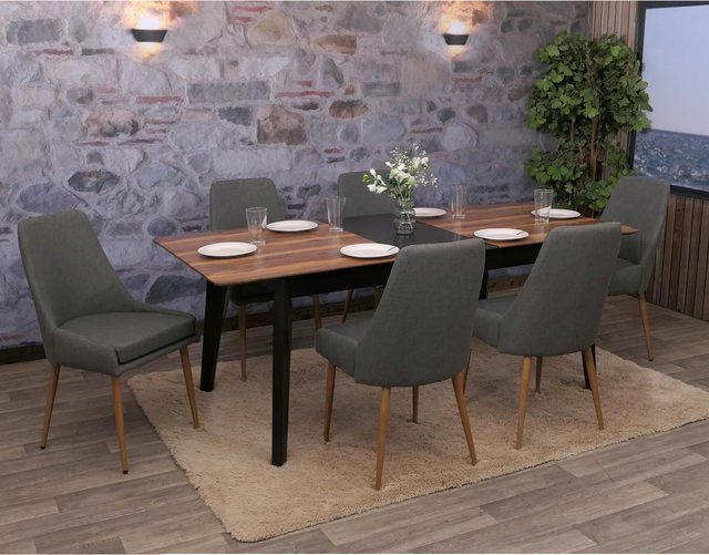 6er-Set MCW Esszimmerstuhl O27 Polsterstuhl im 50er Jahre Design aus Stoff und Metall, Dunkelgrau - Bild 1