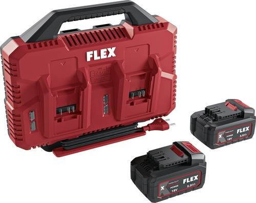 Flex 534911 Stack Pack Akku-Set in Rot mit 2x 5Ah Li-Ion Werkzeug-Akkus und Ladegerät 18V - Bild 1