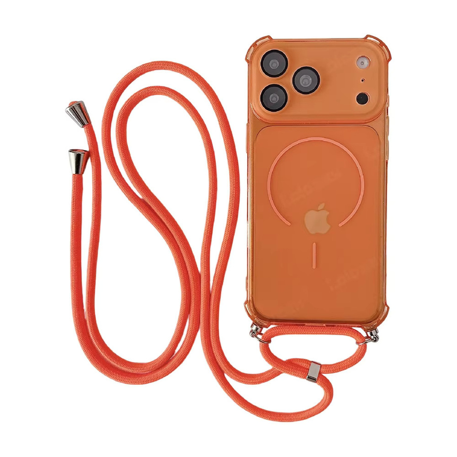 lolozzx MagSafe Soft Armor Handyhülle mit Lanyard für iPhone 11 bis 17 Pro Max, durchscheinend, Pink oder Orange - Bild 2