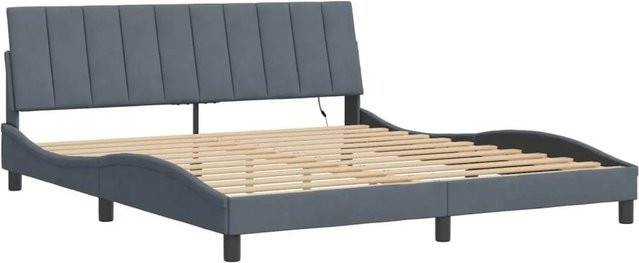 vidaXL Bettgestell mit LED-Unterbettbeleuchtung und USB-Ladeport aus Samt in Dunkelgrau, B/T/H: 180 x 200 x 185 cm - Bild 1