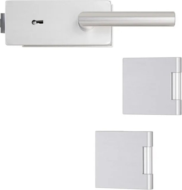 Hansaglas Glastürbeschlag Studio/Office Eckiges Buntbartschloss Set in Silber Aluminium - Bild 1