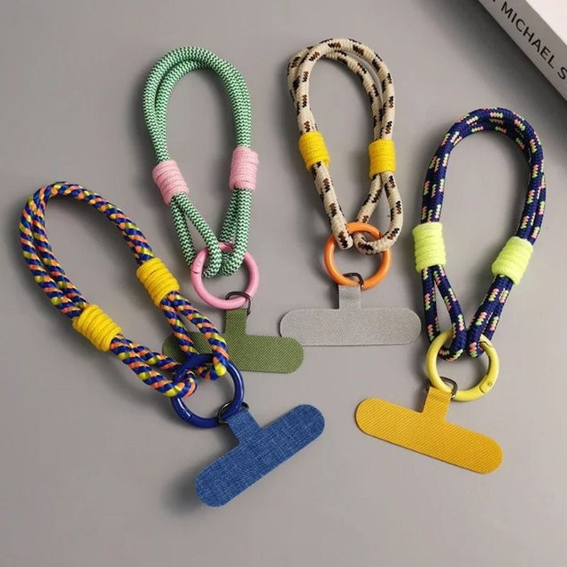 Handy-Lanyard mit zwei Strängen im Streifen-Stil für universelle Handyhüllen, Blau und Mehrfarbig - Bild 1