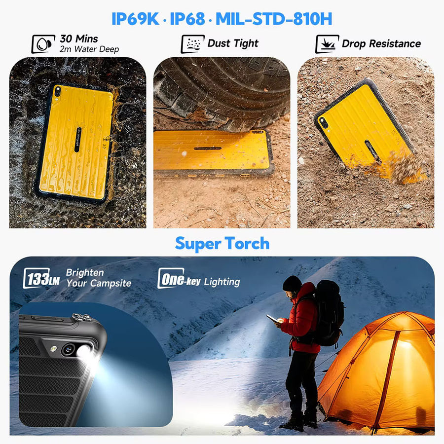 Ulefone RugKing Pad Pro Rugged Tablet mit integrierter eSIM, 8,68 Zoll 90Hz Display, 4G LTE, 16GB RAM, 128GB ROM, Android 16, Gelb - Bild 5