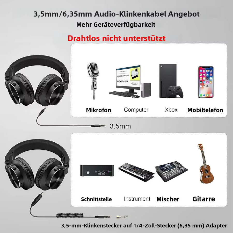 Ortizan Kabelgebundene Over-Ear-Kopfhörer in Schwarz mit 50-mm-Treibern und 3,5-mm-Audiobuchse für Studio-Monitoring, DJ und Recording - Bild 5