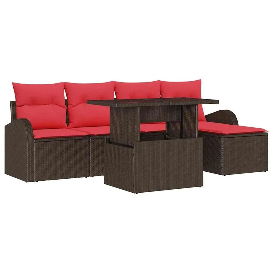 vidaXL Gartensofa-Set aus Poly-Rattan in Braun mit 6 Teilen, L-Form Lounge-Set inklusive Polsterkissen und integriertem Stauraum für Garten und Terrasse - Bild 2