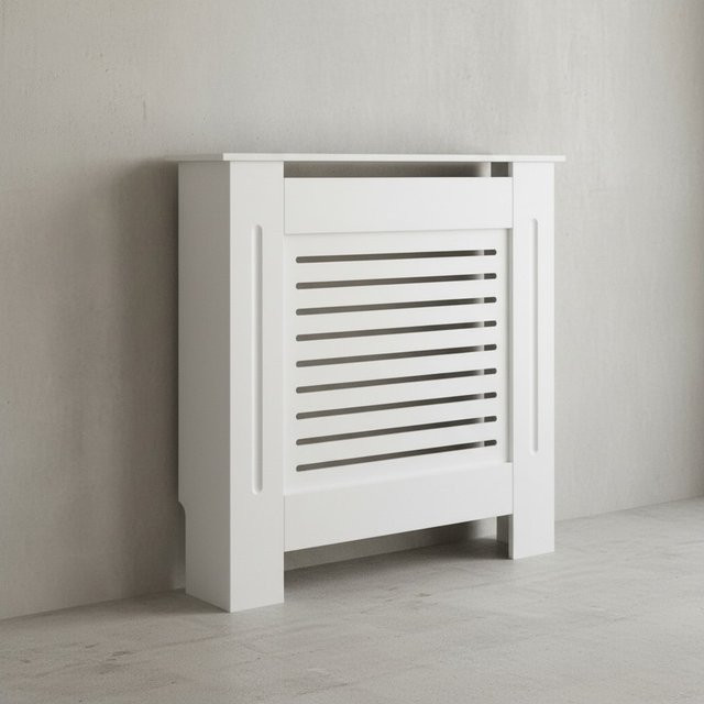KADIMA DESIGN Moderne Heizkörperverkleidung mit Lamellenoptik aus wärmebeständigem MDF in Weiß, B/H/T: 82 x 78 x 19 cm - Bild 1
