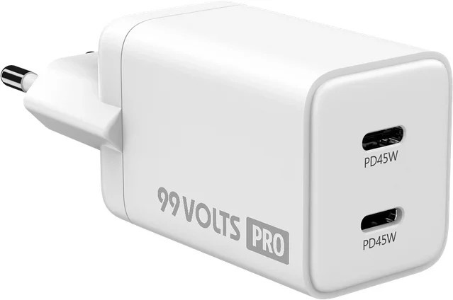 99VOLTS 45W GaN PD Power Adapter mit 2 USB-C Anschlüssen in Weiß - Bild 1