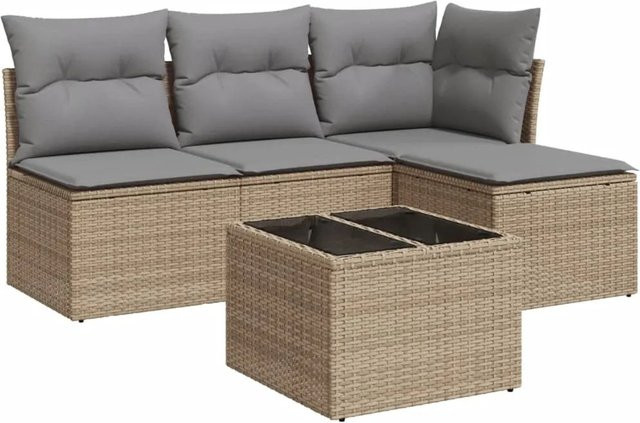 vidaXL 5-tlg Garten-Sofagarnitur L-Form aus Polyrattan in Beige mit Kissen und UV-beständigem Bezug - Bild 1