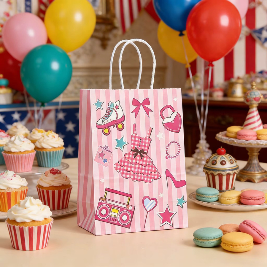 Mehrfarbige Kraftpapier-Geschenkverpackungstaschen mit Cartoon-Design für Geburtstage und Muttertag, 4/8 Stück - Bild 2