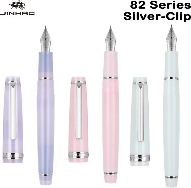JINHAO 82 Füllfederhalter Spin in Silber und Pink mit Metallclip und EF/F/M Feder für Business und Büro - Bild 1