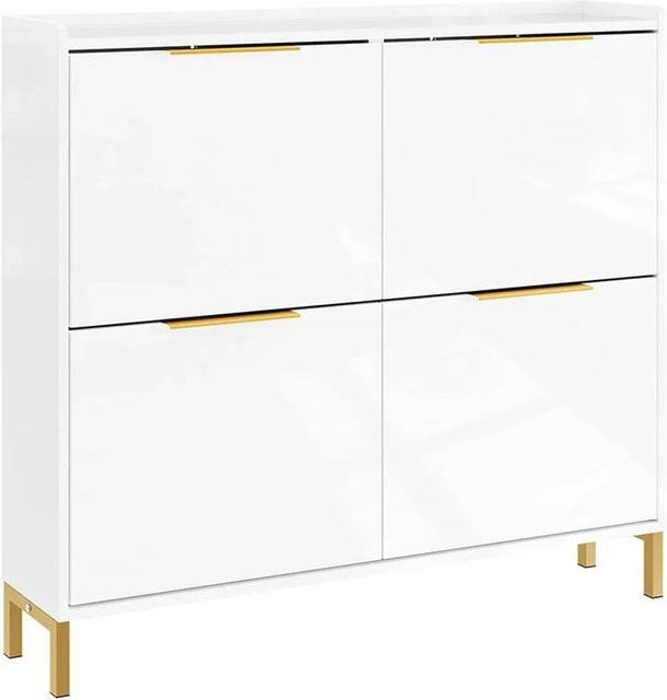 SoBuy Schuhschrank FSR206-GW mit 4 Klappen in Weiß und Gold, B/H/T: 100 x 90 x 19 cm - Bild 1