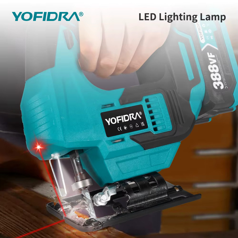 YOFIDRA Bürstenlose Elektro-Stichsäge mit Infrarot-Laser und variabler Geschwindigkeit, Multifunktions-Kurvenschneider in Türkis, kompatibel mit Makita 21V Akku - Bild 5