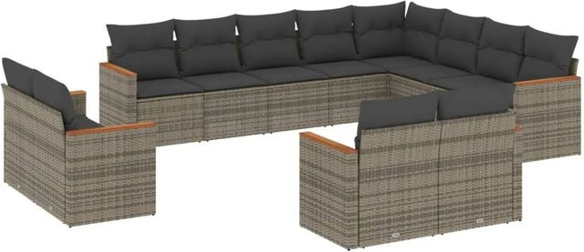 vidaXL 12-tlg Garten-Sofagarnitur in L-Form aus Polyrattan und Akazienholz mit Kissen in Grau - Bild 1