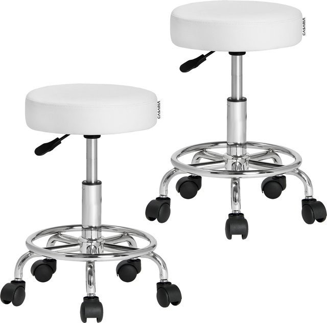 Casaria Rollhocker 2er-Set aus Kunstleder in Weiß, 360 Grad drehbar mit Rollen für das Büro - Bild 1