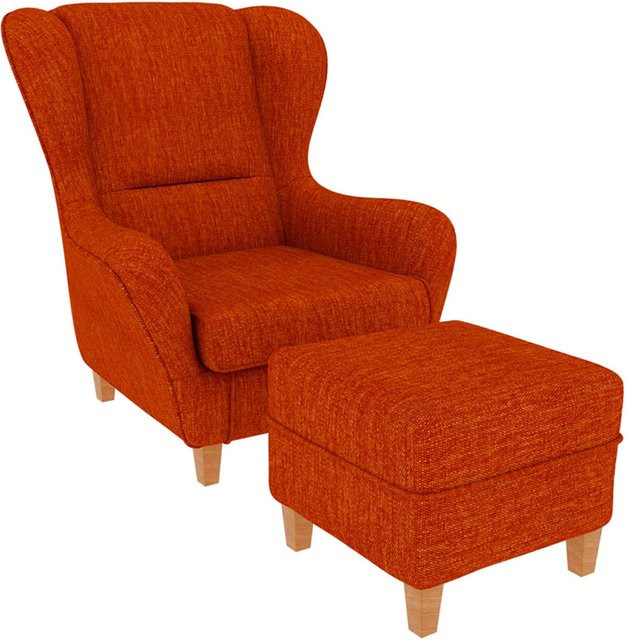 Supellex Sofia Ohrensessel mit passendem Hocker Design Vienna in Orange - Bild 1