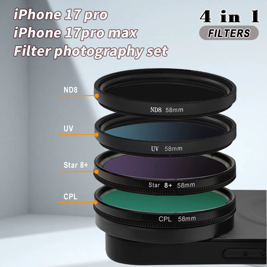 OBKEY 4-in-1 Filterset mit 58 mm Objektivfiltern CPL ND UV Star und magnetischer kabelloser Lade-Telefonhülle für iPhone 17 Pro und iPhone 17 Pro Max in Schwarz oder Grau - Bild 3