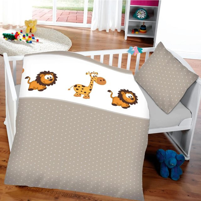 Bestlivings Kinder Bettwäsche Set mit Löwe & Giraffe aus Baumwolle, B/H: 100 x 135 cm & 40 x 60 cm - Bild 1
