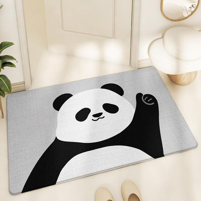 Rutschfeste Fußmatte mit Cartoon Panda Motiv in Weiß und Grau, verschleißfeste Samt-Eingangstür Matte aus Polyester, B/B: 50 x 80 cm - Bild 1
