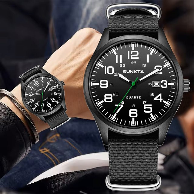LIGE Armbanduhr Quarz, Nylon Strap, black green, Herren - Bild 1