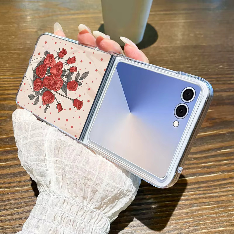 MOESOE Handyhülle mit rotem Rosenmuster für Samsung Galaxy Z Flip (Modelle Flip 3, 4, 5, 6, 7 FE), transparente Klarsichthülle aus hartem PC - Bild 3