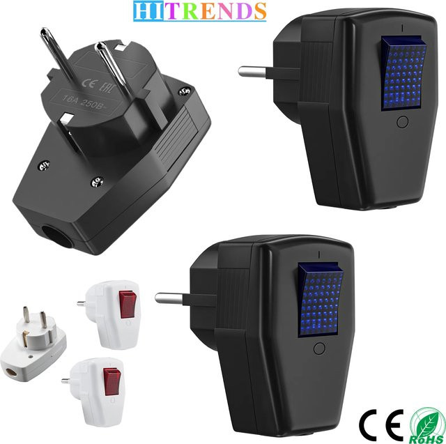 HITRENDS 3-teiliger EU-Steckeradapter nach deutscher Norm, Schuko-Steckdosenadapter 10A 250V mit Anzeigeleuchte, Schwarz - Bild 1