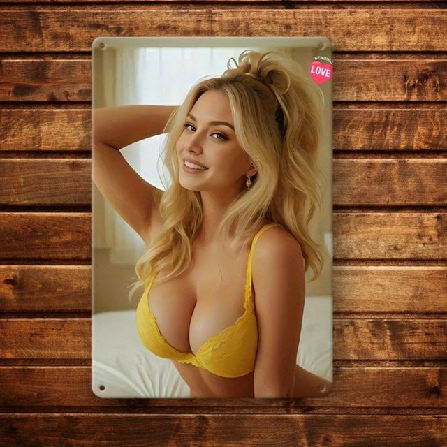 Metallwandkunst CIFBUY im Retro-Design mit blondem Dessous-Motiv, Mehrfarbig, Breite: 20,3 cm, Höhe: 30,5 cm - Bild 1