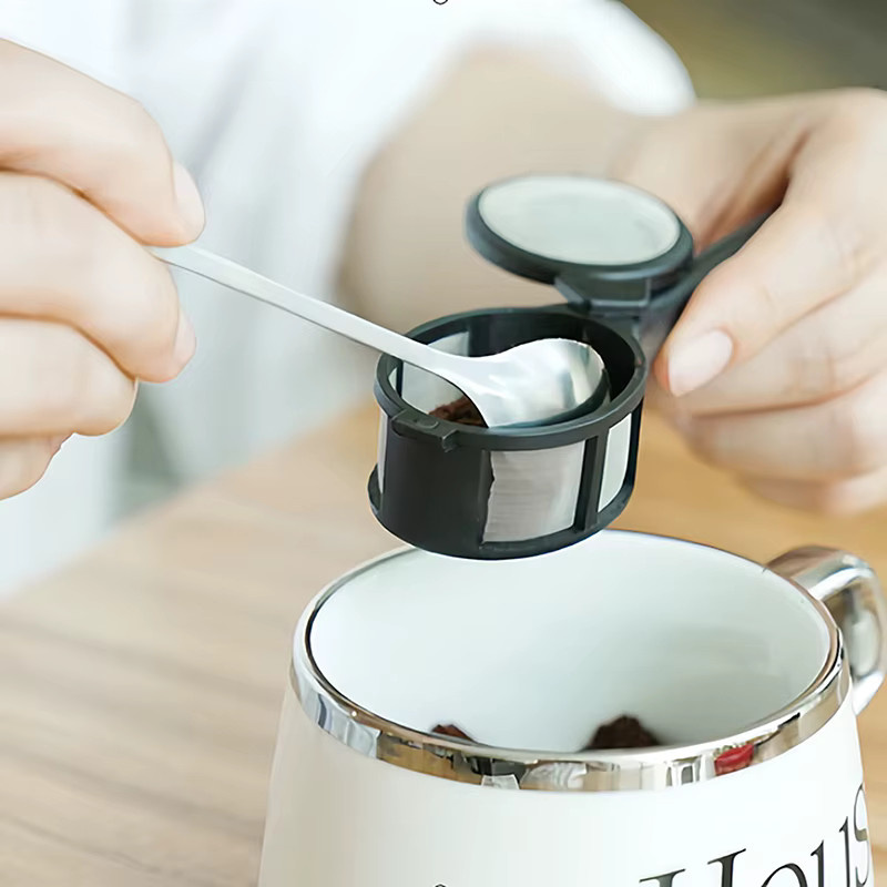 Hoeaden Wiederverwendbarer Kaffeekapsellöffel mit integriertem Sieb für gemahlenen Kaffee und Tee, rund, Durchmesser: 4,0 cm, Länge: 13,5 cm - Bild 2