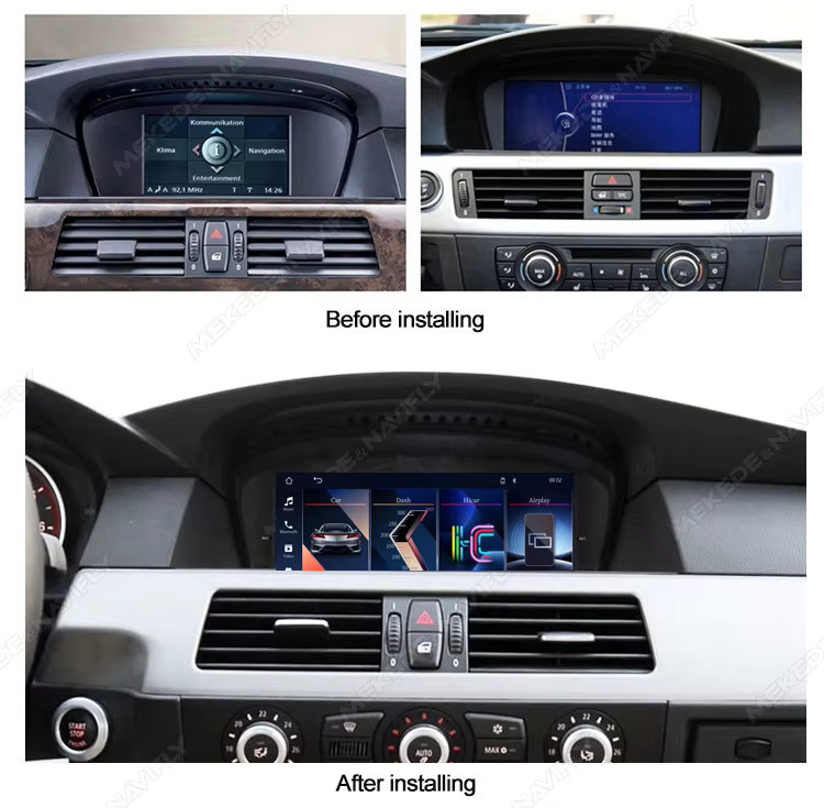 MEKEDE Linux-System Multimedia-Display mit 9,3 Zoll für BMW 3er E90 E91 E92 E93 und 5er E60 E61 E62 E63 E64 CIC CCC-System, kabelloses CarPlay und Android Auto, Schwarz - Bild 4