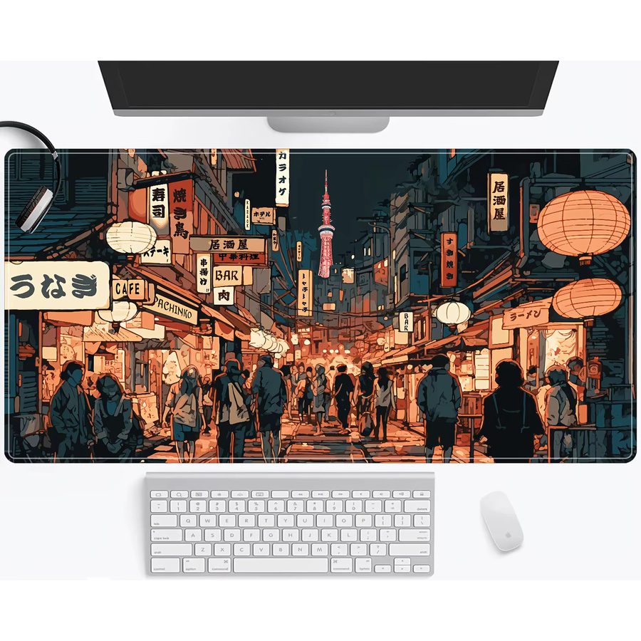Mairuige Mauspad im japanischen Street-Style, Schreibtischunterlage mit verstärkten Kanten, Farbe: Weiß/Mehrfarbig - Bild 2