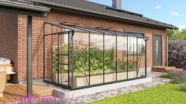 Vitavia Anlehn-Gewächshaus Ida 7800 Schwarz mit Polycarbonat und Einscheiben-Sicherheitsglas, 7,8 m² - Bild 1