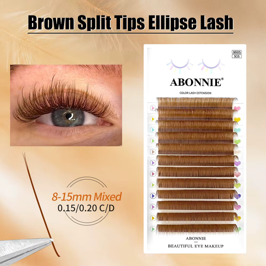 ABONNIE Brown Ellipse Flat Lashes Extensions Split Tips, Wimpernverlängerung - Bild 2