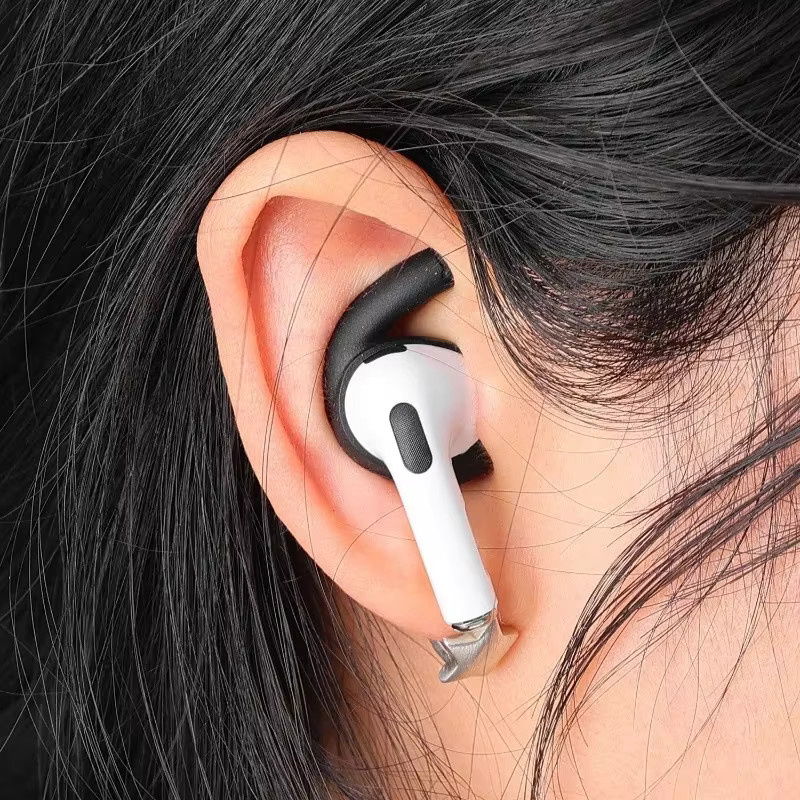 Silikon Ersatz-Ohrstöpsel und Anti-Verlust-Ohrbügel-Abdeckung für Apple AirPods 4 in Schwarz - Bild 2