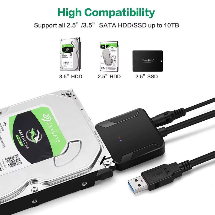 LccKaa SATA zu USB 3.0 Adapterkabel für 2,5 und 3,5 Zoll SSD HDD SATA III Festplattenkonverter mit UASP Unterstützung und 12 V Netzteil, Schwarz - Bild 3