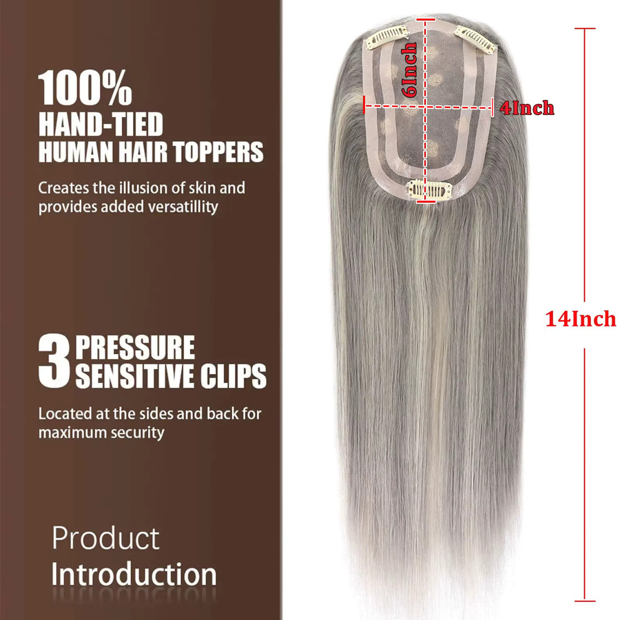 Bfirehair Mono Haarteil mit PU-Echthaar-Topper, Grau, 35,6 cm, Damen - Bild 2