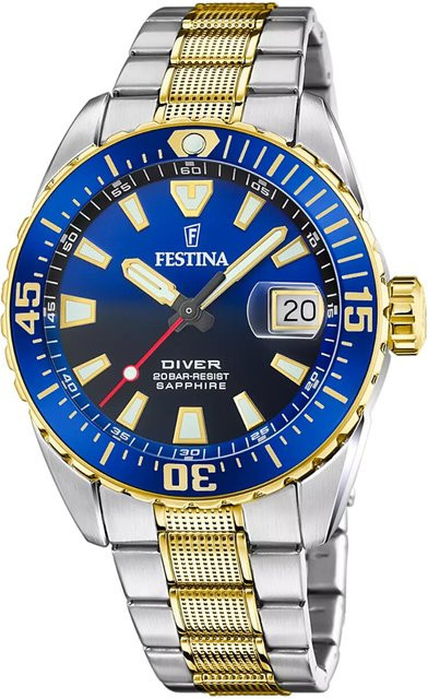 Festina Herrenuhr, Quarz, Edelstahl, Blau, 41 mm, 20 ATM - Bild 1