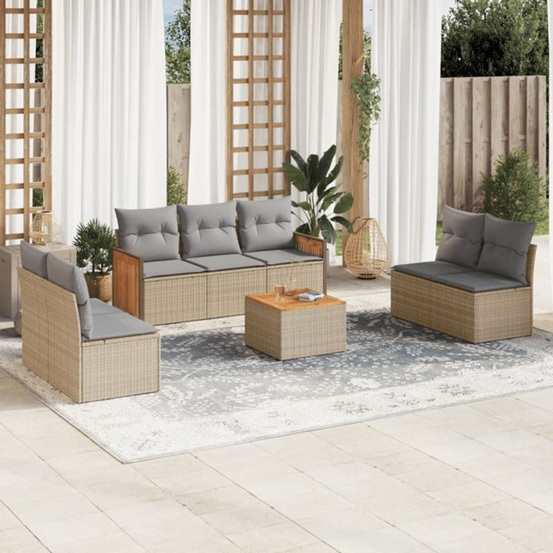 Vidaxl 8-teiliges Gartenmöbel-Set aus Polyrattan und Akazie mit Kissen, Beige - Bild 1