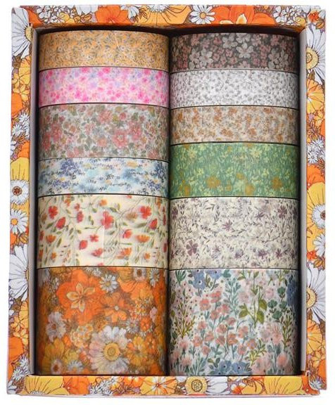 Mango Event Washi Tape Set mit 12 Stück Blumen und Pflanzen im Vintage Design, Multicolour - Bild 1