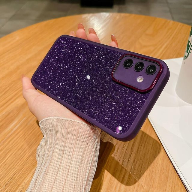 Luxus Glitzer Silikonhülle für Samsung Galaxy A-Serie mit Objektiv Glas Schutzabdeckung in Purple - Bild 1