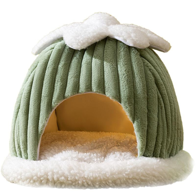 Kürbisförmiges Haustiernest für Katzen und Hunde aus Mikrofaser, warmes Iglu-Hundebett in Grau und Grün, B/T/H: 35 x 35 x 32 cm - Bild 1