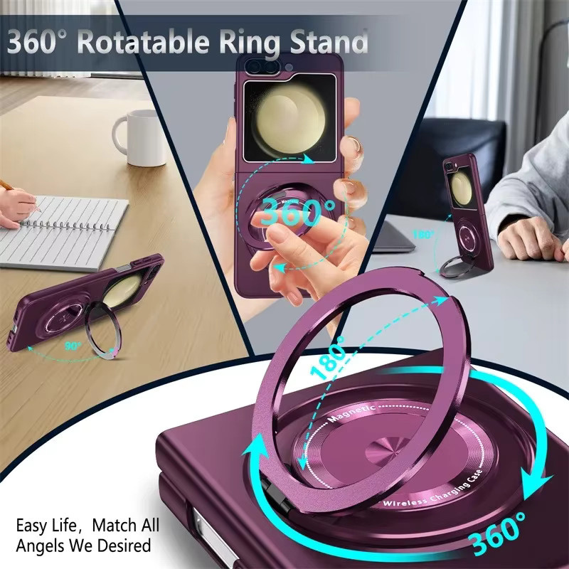 Magnetische Ring-Ständer Schutzhülle für Samsung Galaxy Z Flip 6, Z Flip 5, Z Flip 4 und Z Flip 3 in Schwarz und Lila - Bild 3