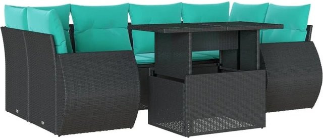 vidaXL 7-tlg Gartensofa-Set aus Polyrattan mit Kissen in Schwarz - Bild 1