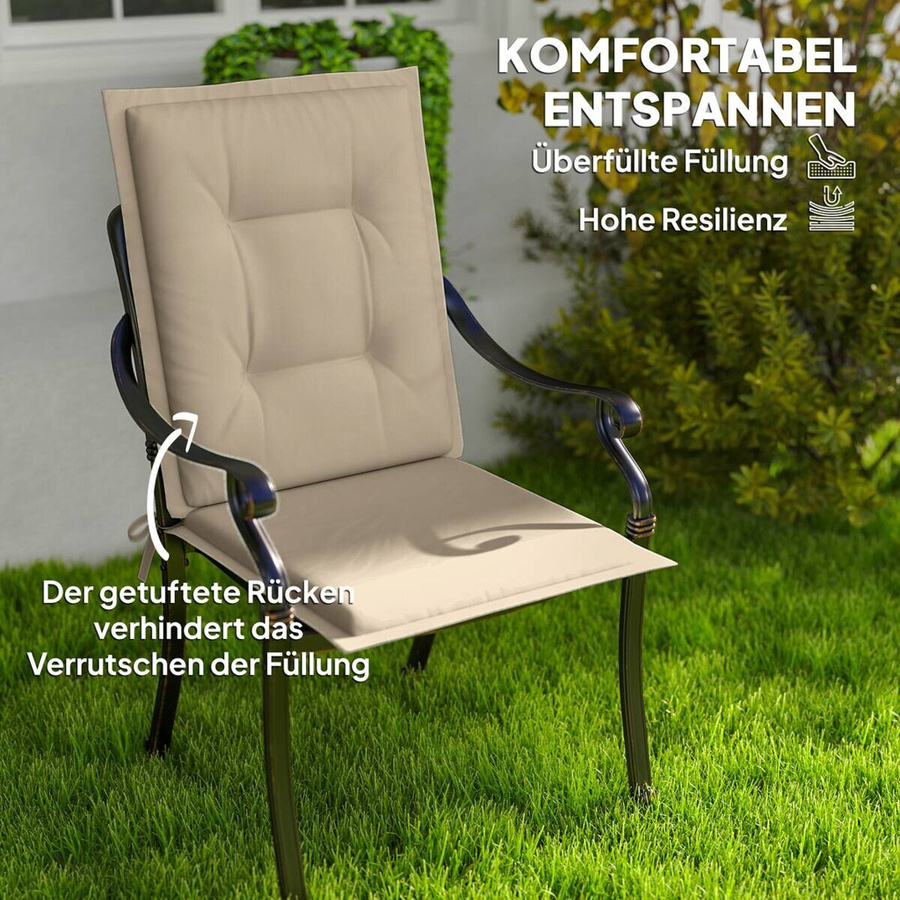 Outsunny Sitzkissen 4er Set beige aus Polyester mit Bindebändern, wasserabweisend und UV-beständig, B/H/L: 50 x 5 x 108 cm - Bild 2