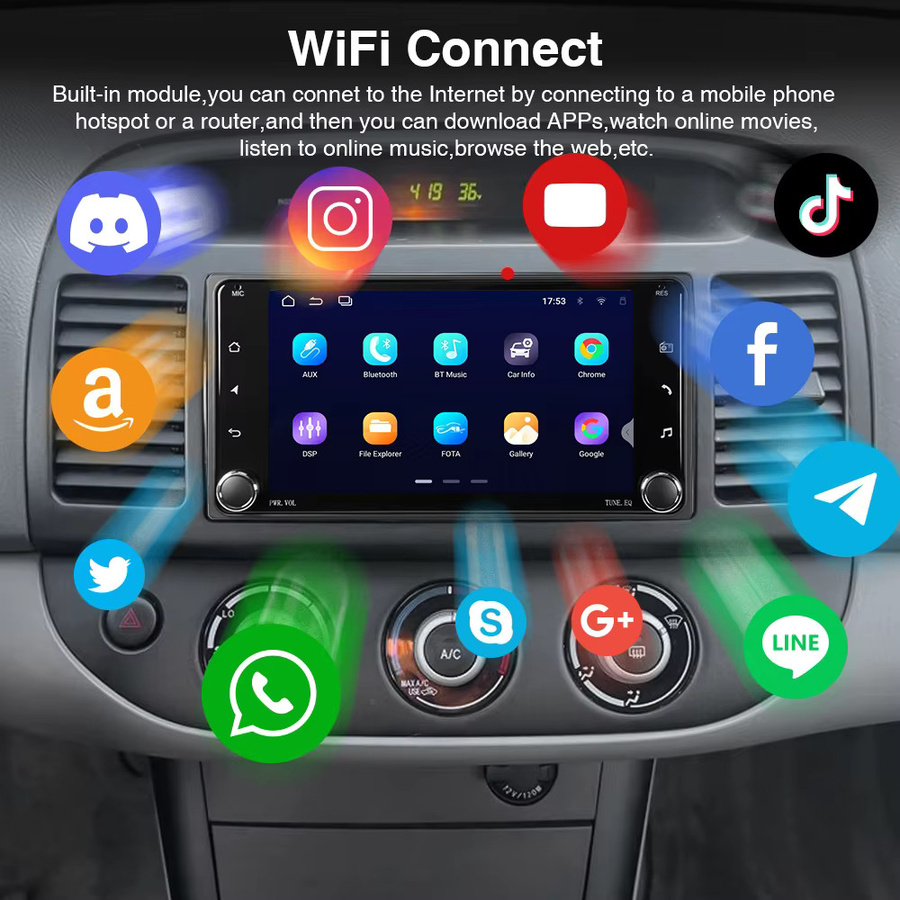 AKAMATE Universal Auto Radio für Toyota mit 7 Zoll Display, Android 13, kabelloses CarPlay, Android Auto, Bluetooth und WiFi, Schwarz - Bild 5