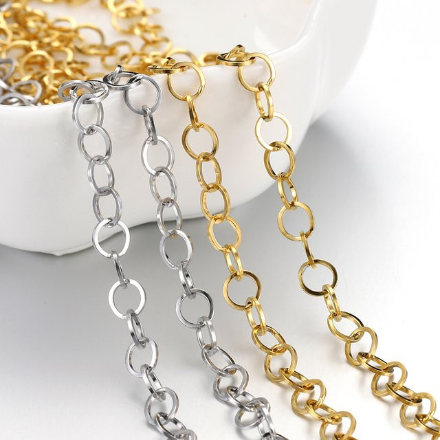 Ailimi Halskette Edelstahl, Gold Farbe, 2 Meter, O-Ring Kette - Bild 1