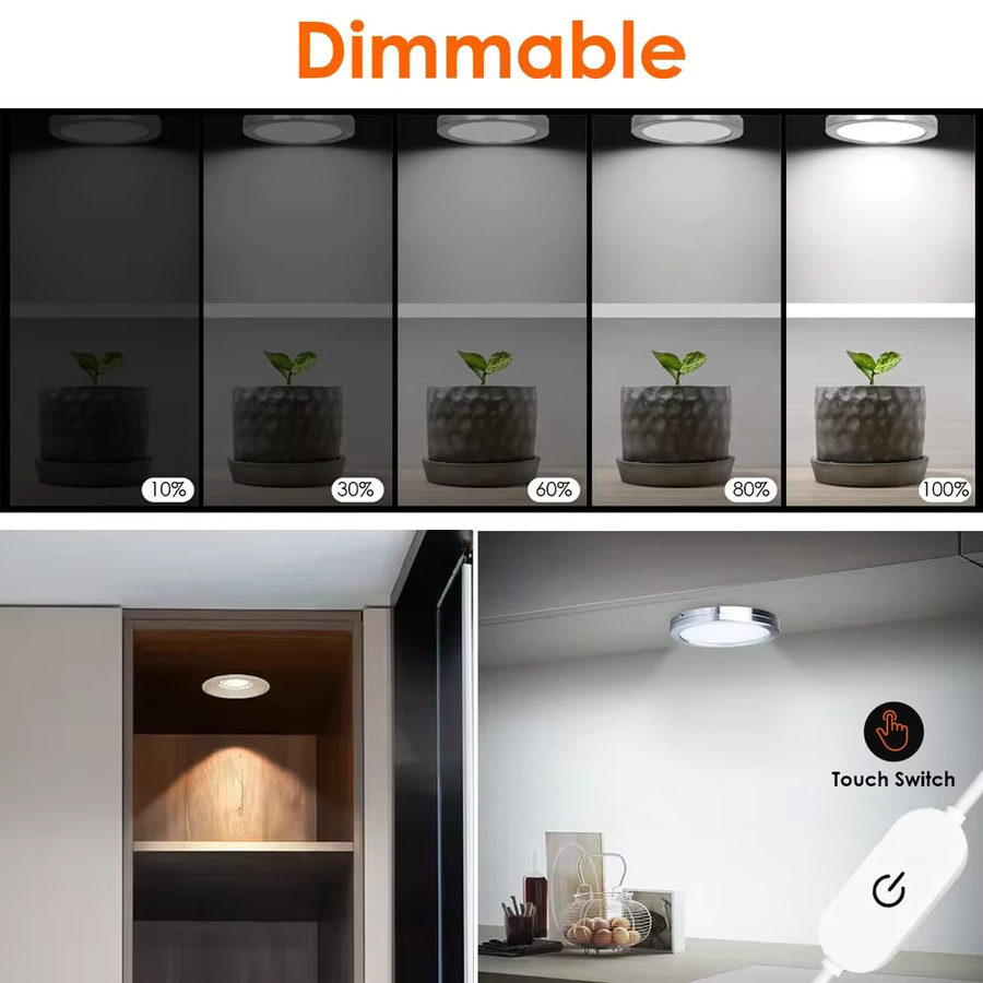 YSRSAI Runde LED Unterbauleuchte 12V mit dimmbarer Touch-Sensor-Schaltung in Weiß und Warmweiß - Bild 2