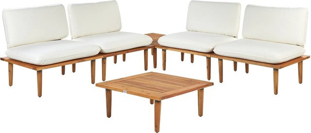 Beliani Modulares Gartenlounge Set FRASCATI in Cremeweiß mit Polstern aus Akazienholz und Outdoor-Stoff - Bild 1