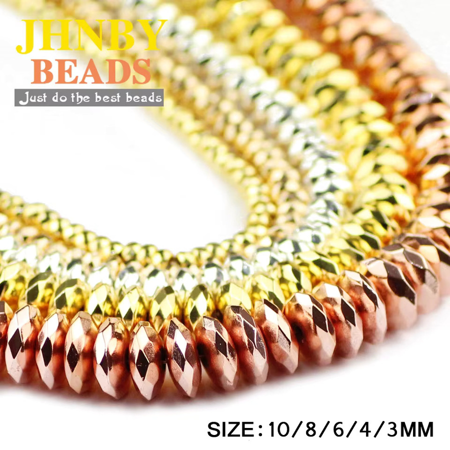 JHNBY Hämatit-Abstandshalter, Naturstein, goldfarben, versilbert, Unisex - Bild 3